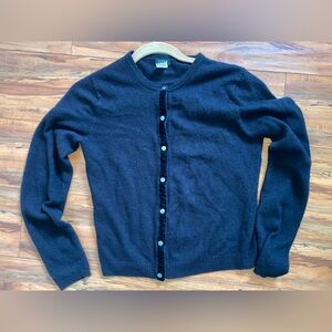 J.Crew Factory Black Wool Cashmere Angora Velvet Trim Cardigan M